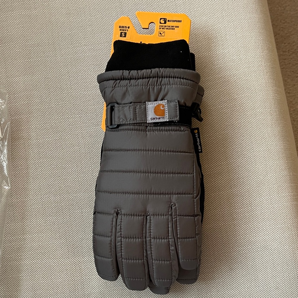NWT Carhartt Women’s waterproof insulated quilted knit cuff gloves, grey, Small